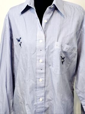 WVU West Virginia Mountaineers Striped Button Down Shirt Rhinestone Gameday